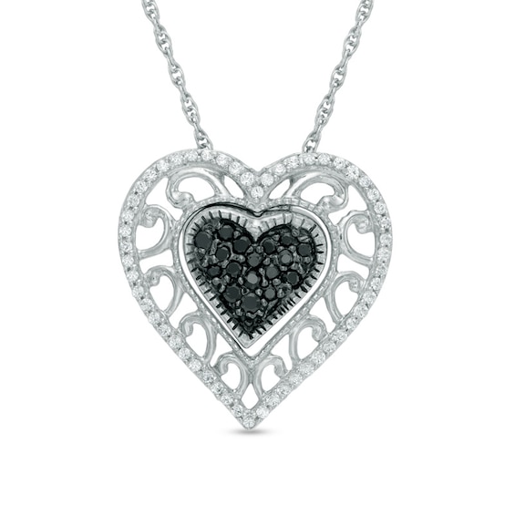 0.23 CT. T.w. Enhanced Black and White Diamond Scroll Heart Pendant in