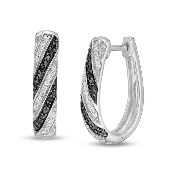 0.23 CT. T.w. Enhanced Black and White Diamond U-Hoop Earrings in