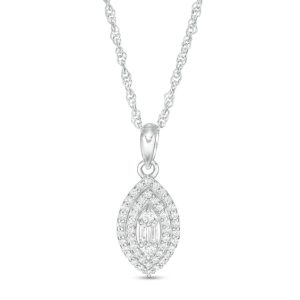 0.25 CT. T.w. Baguette and Round Diamond Double Marquise Frame Pendant