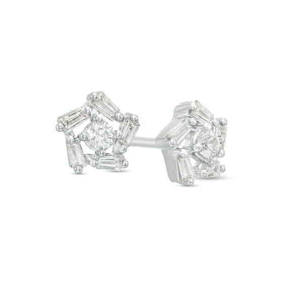 0.25 CT. T.w. Baguette and Round Diamond Frame Star Stud Earrings in