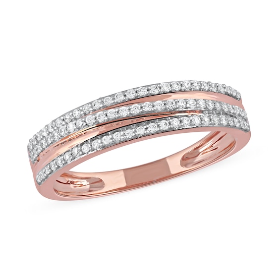 0.25 CT. T.w. Diamond Triple Row Crossover Band in 10K Rose Gold