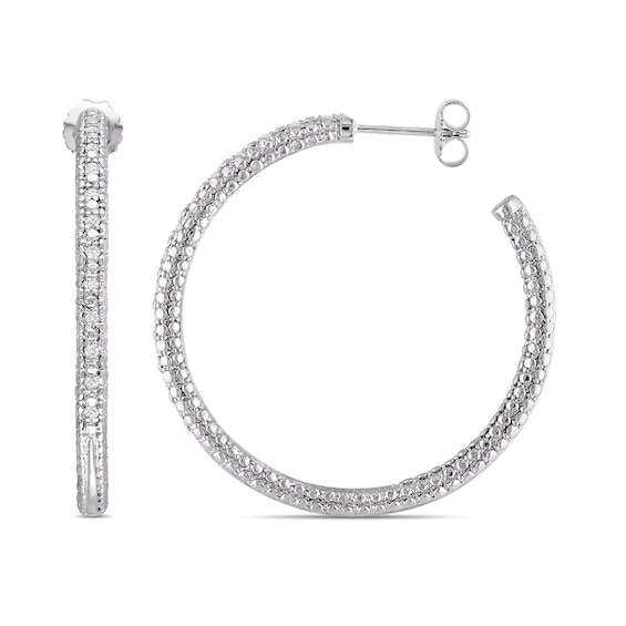 0.26 CT. T.w. Diamond Beaded Hoop Earrings in Sterling Silver