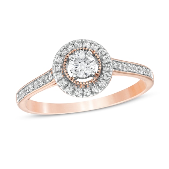 0.29 CT. T.w. Diamond Frame Vintage-Style Engagement Ring in 10K Rose