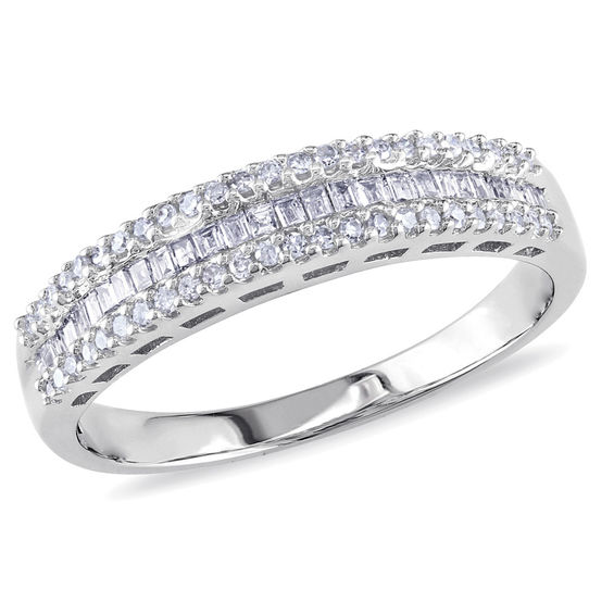 0.30 CT. T.w. Baguette and Round Diamond Multi-Row Band in 10K White