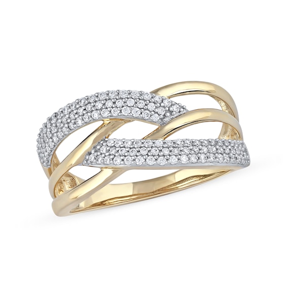 0.33 CT. T.w. Diamond Double Row Woven Crossover Ring in 14K Gold