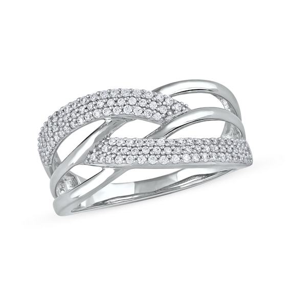 0.33 CT. T.w. Diamond Double Row Woven Crossover Ring in 14K White