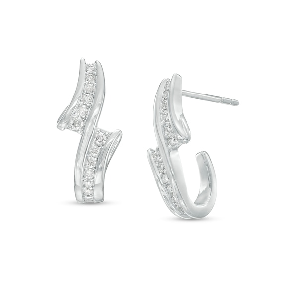 0.33 CT. T.w. Diamond Graduated Curved J-Hoop Earrings in 10K White