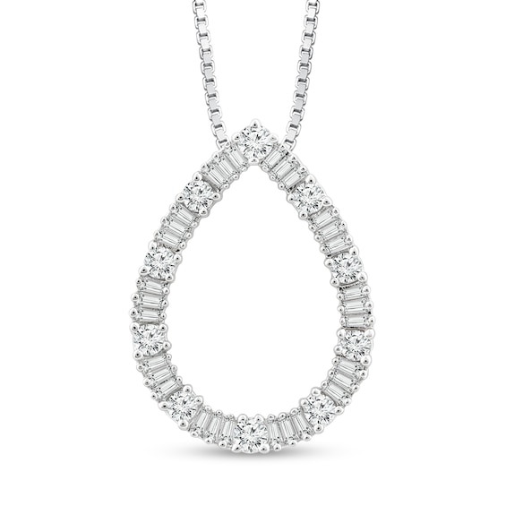 0.45 CT. T.w. Baguette and Round Diamond Outline Teardrop Pendant in