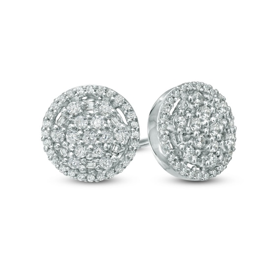 0.45 CT. T.w. Baguette and Round Multi-Diamond Frame Stud Earrings in