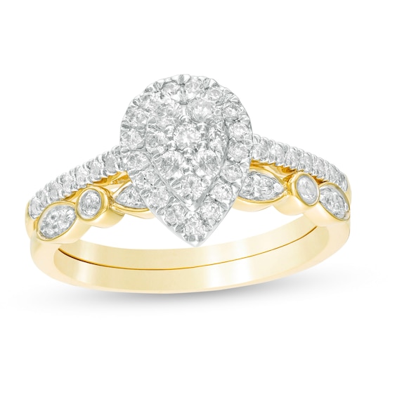 0.45 CT. T.w. Composite Pear-Shaped Diamond Art Deco Bridal Set in 10K