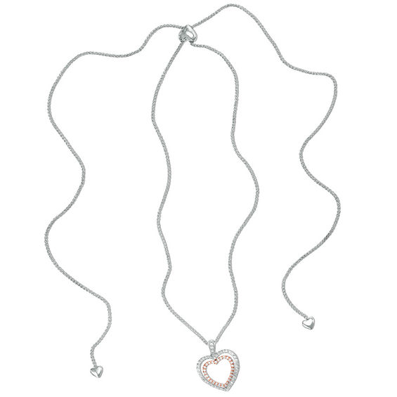 0.45 CT. T.w. Diamond Double Heart Bolo Necklace in Sterling Silver