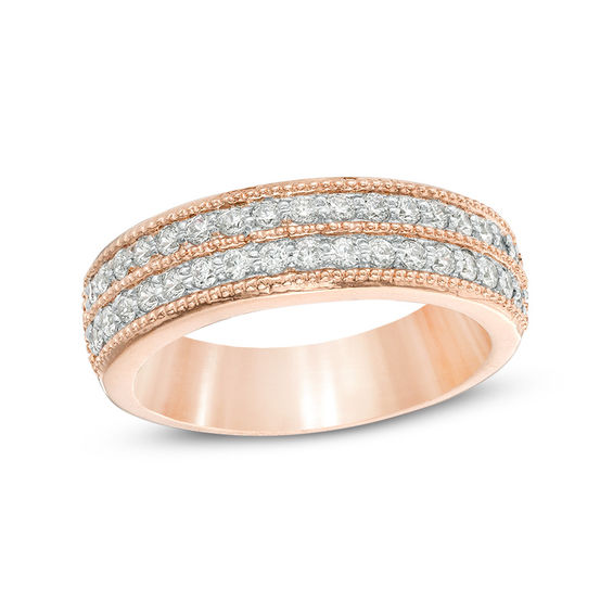 0.45 CT. T.w. Diamond Double Row Vintage-Style Band in 10K Rose Gold