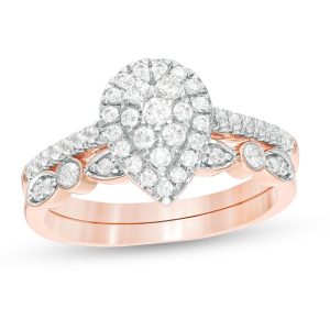 0.45 CT. T.w. Pear-Shaped Multi-Diamond Art Deco Bridal Set in 10K
