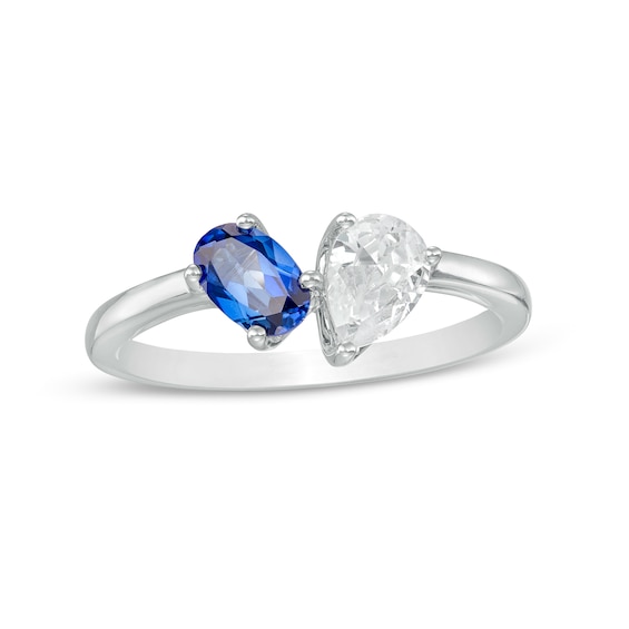 0.50 CT. Pear-Shaped Diamond and Oval Sapphire Duo Engagement Ring in