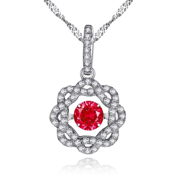 0.50 ct Round Simulated Ruby Dancing Gemstone Pendant Sterling Silver Necklace