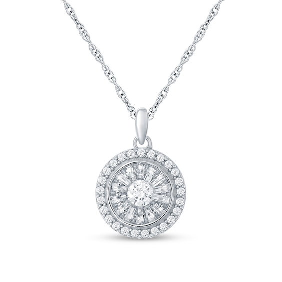 0.50 CT. T.w. Baguette and Round Diamond Double Frame Pendant in 10K