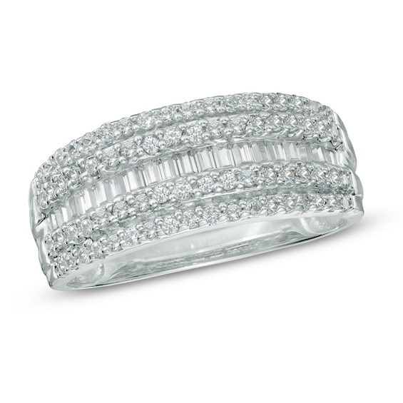 0.50 CT. T.w. Baguette and Round Diamond Layered Band in 10K White