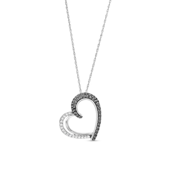 0.50 CT. T.w. Black and White Diamond Tilted Heart Pendant in Sterling