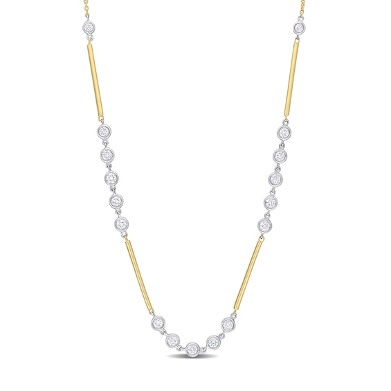 0.57 CT. T.w. Diamond Bezel and Bar Necklace in 14K Two-Toned Gold