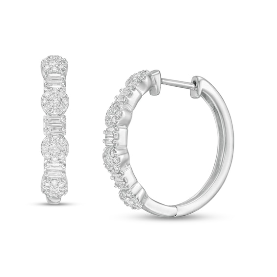 0.60 CT. T.w. Diamond Frame Alternating Hoop Earrings in 10K White