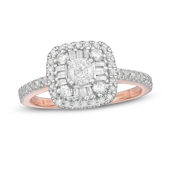 0.69 CT. T.w. Baguette and Round Diamond Cushion Frame Ring in 10K