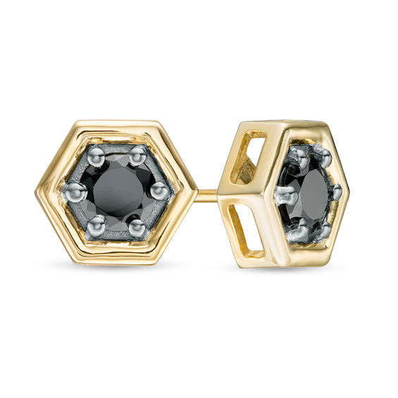 0.69 CT. T.w. Black Diamond Solitaire Hexagon Stud Earrings in 10K
