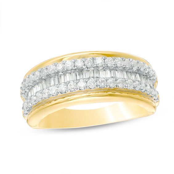 0.70 CT. T.w. Baguette and Round Diamond Multi-Row Band in 10K Gold
