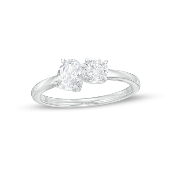 0.75 CT. T.w. Sideways Oval and Round Diamond Duo Engagement Ring in