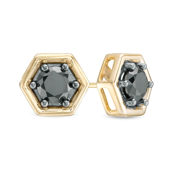 0.95 CT. T.w. Black Diamond Solitaire Hexagon Stud Earrings in 10K