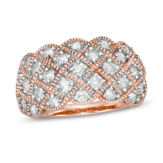 0.95 CT. T.w. Composite Diamond Quilted Multi-Row Vintage-Style Ring