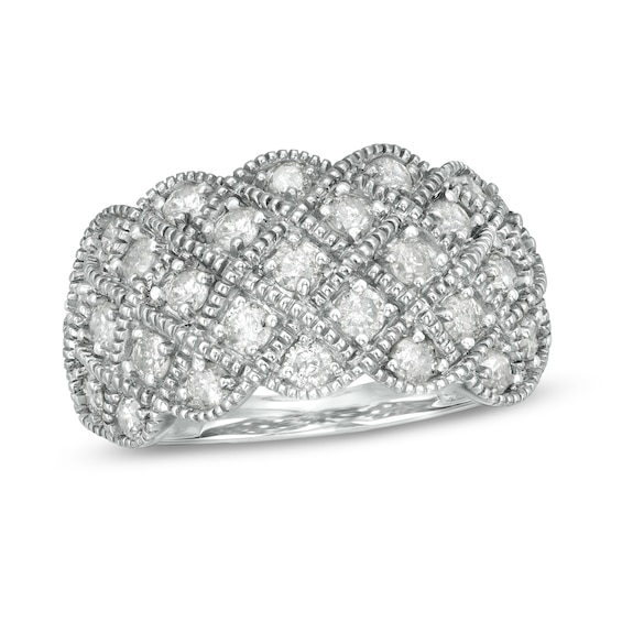 0.95 CT. T.w. Composite Diamond Quilted Multi-Row Vintage-Style Ring