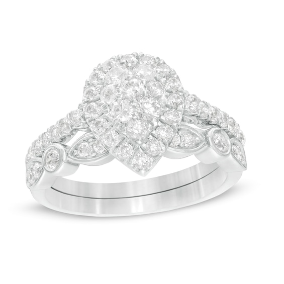 0.95 CT. T.w. Composite Pear-Shaped Diamond Art Deco Bridal Set in 10K