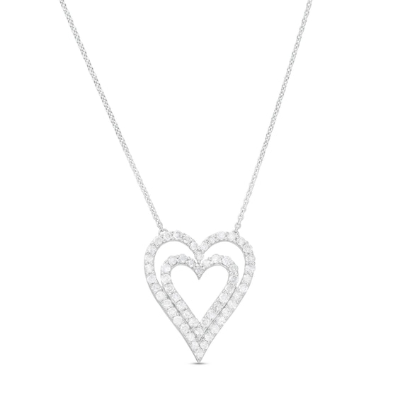 0.95 CT. T.w. Diamond Heart-in-Heart Necklace in 10K White Gold