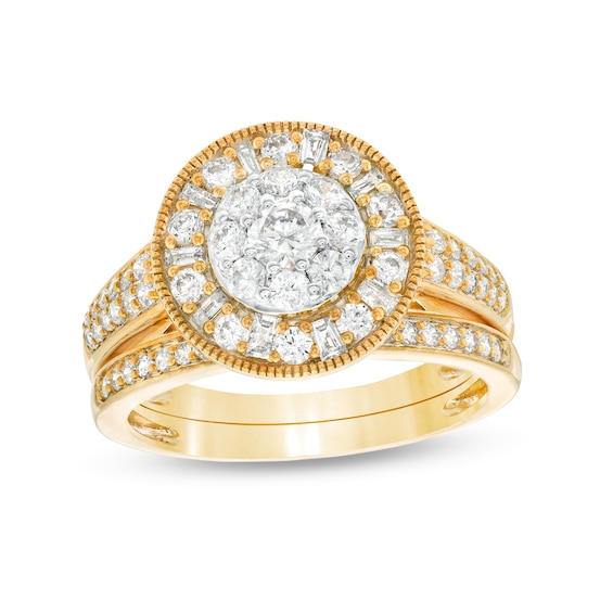 0.95 CT. T.w. Multi-Diamond Alternating Baguette and Round Frame