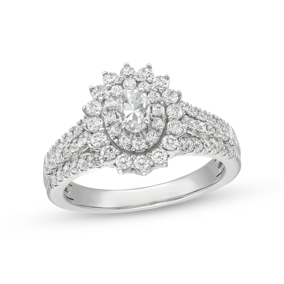 0.95 CT. T.w. Oval Diamond Shadow Frame Multi-Row Engagement Ring in