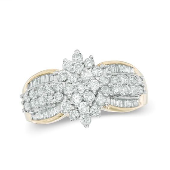 0.95 CT. T.w. Round and Baguette Composite Diamond Engagement Ring in