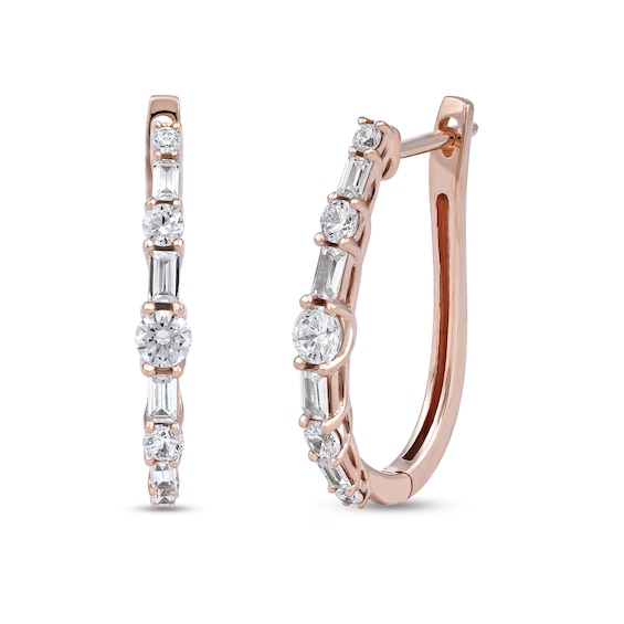 1.00 CT. T.w. Baguette and Round Diamond Alternating Oval Hoop