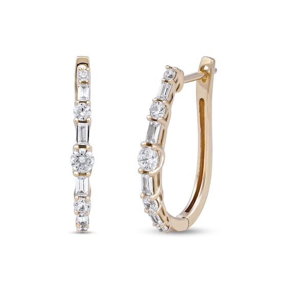 1.00 CT. T.w. Baguette and Round Diamond Alternating Oval Hoop