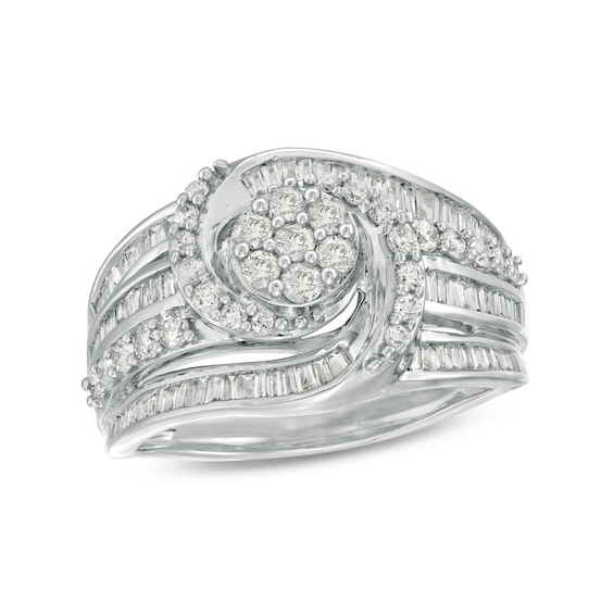1.00 CT. T.w. Baguette and Round Diamond Multi-Row Ring in 10K White