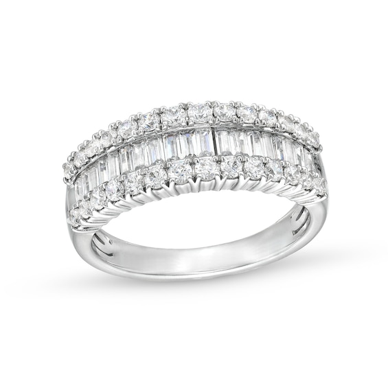 1.00 CT. T.w. Baguette and Round Diamond Triple Row Anniversary Band