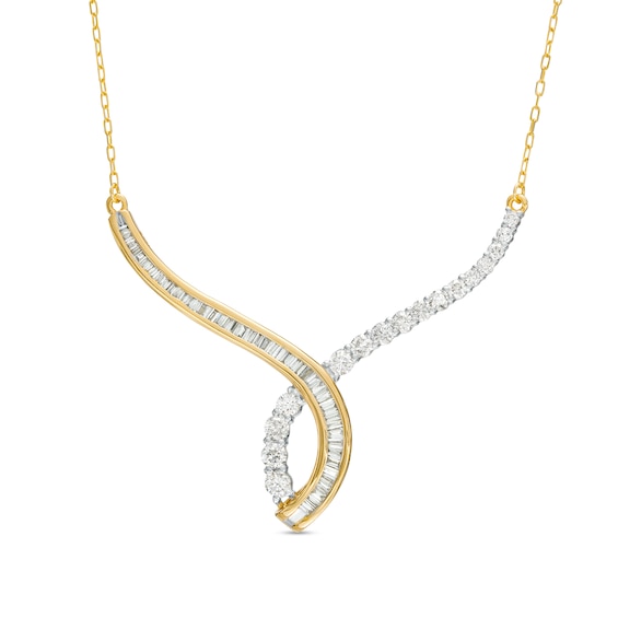 1.00 CT. T.w. Baguette and Round Diamond Twisted Curve Necklace in 10K