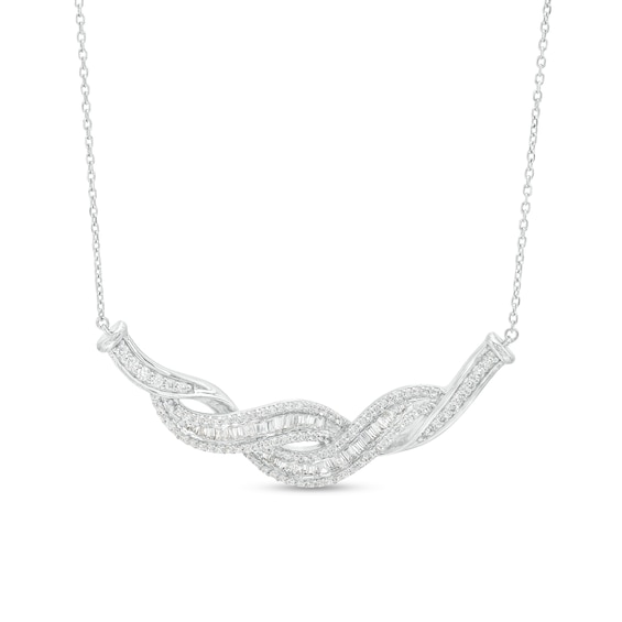 1.00 CT. T.w. Baguette and Round Diamond Twist Necklace in 10K White