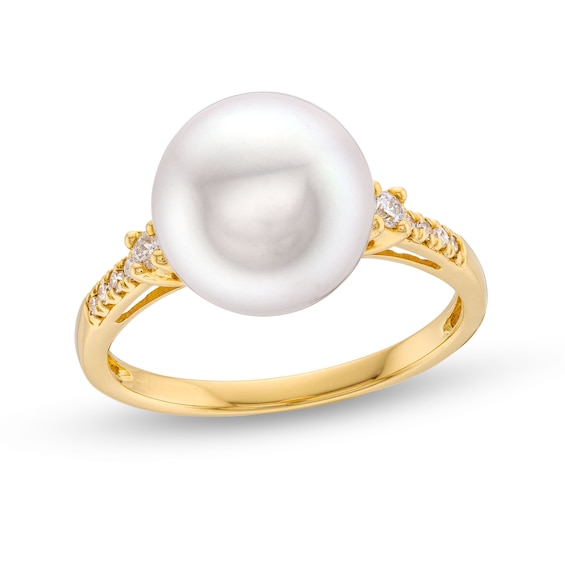 10.0mm Cultured Freshwater Pearl and 0.085 CT. T.w. Diamond Ring in