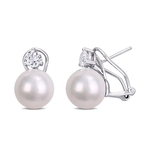 11.0-12.0mm Cultured Freshwater Pearl and 5.0mm White Topaz Stud