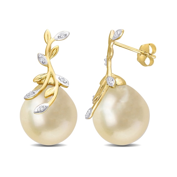 12.0-12.5mm Baroque Golden Cultured South Sea Pearl and 0.05 CT. T.w.