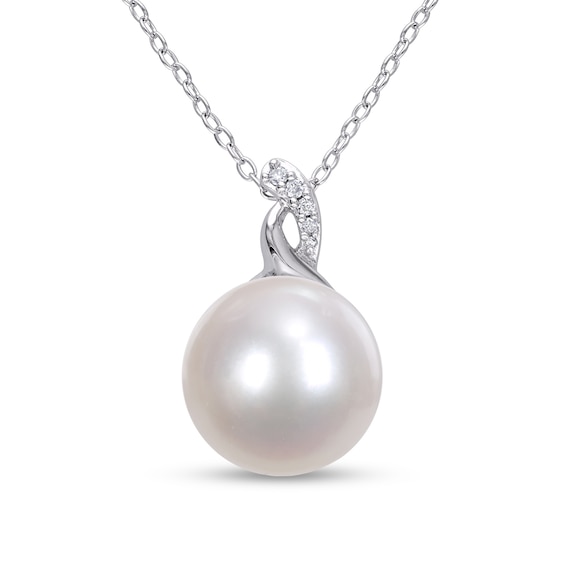 12.0-12.5mm Button Cultured Freshwater Pearl and Diamond Accent