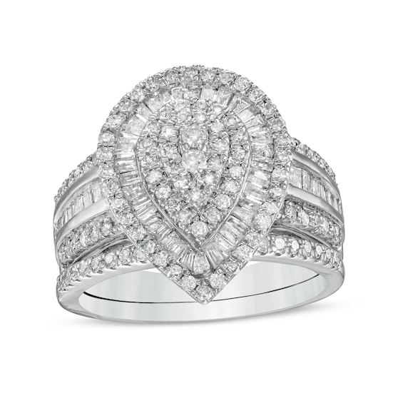 1.23 CT. T.w. Composite Baguette and Round Diamond Layered Pear-Shape