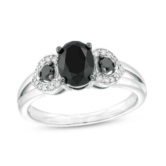 1.45 CT. T.w. Oval Black and White Diamond Engagement Ring in 10K