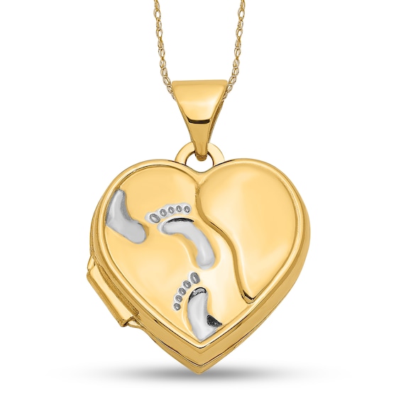 15.0mm Footprints Layered Heart Locket in 14K Two-Tone Gold