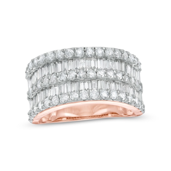 1.96 CT. T.w. Baguette and Round Diamond Multi-Row Ring in 10K Rose